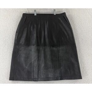 Peter Caruso A-Line‎ Skirt Womens Size 12 Black Leather Suede Vintage Zip Up